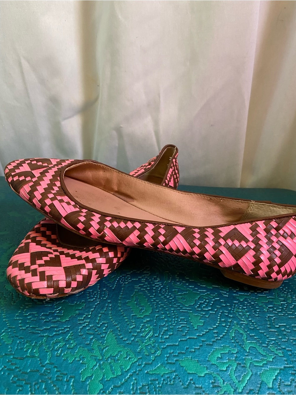 Rebecca Minkoff Pink and Brown Woven Ballet Flats